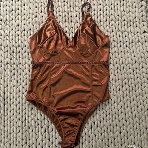 Brown satin bodysuit